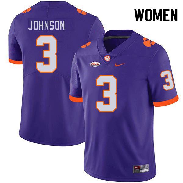Women's Clemson Tigers Noble Johnson #3 College Purple NCAA Authentic Football Stitched Jersey 23WE30UY